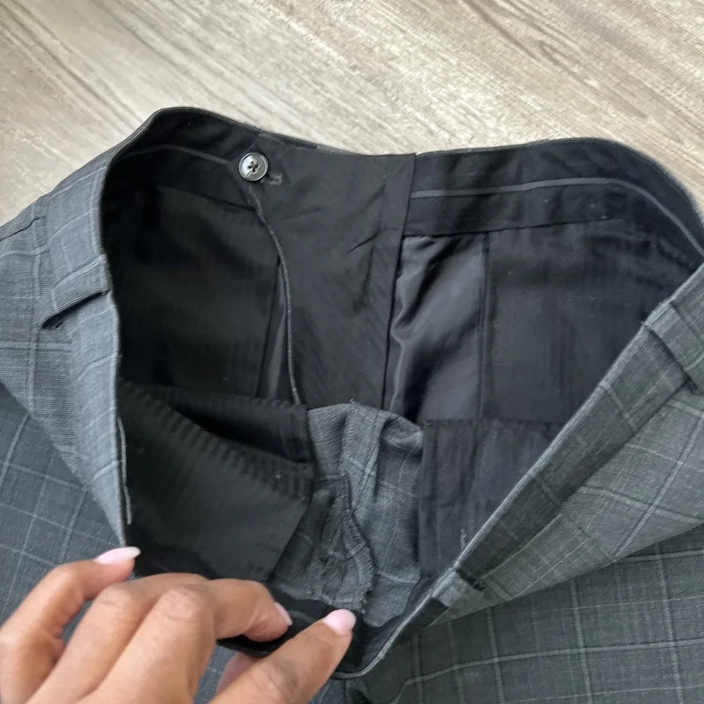 Club Monaco Sutton Slim Fit Pants Mens 32x32 Gray Plaid Wool Blend